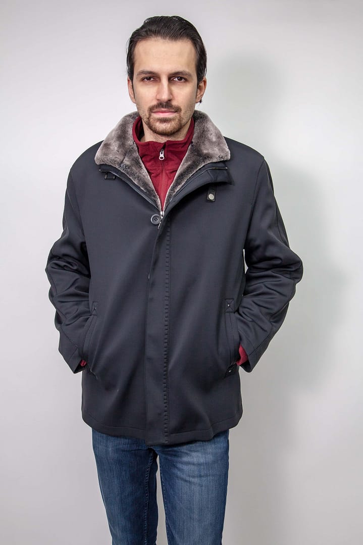 Men's microfiber jacket with shearling lining, no only $795 from Marc Kaufman Furs