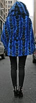 Sculptured Lazor Cut Blue Dyed Mink Fur Blue Dyed Silver Fox Trim Cape With Hood