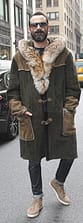 CLASSIC CASUAL MENS SHEARLING STROLLER FOX TRIM HOOD