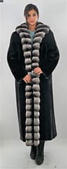 Full Length Ranch Mink Coat with Chinchilla Fur Tuxedo Trim Chinchilla Collar Cuffs