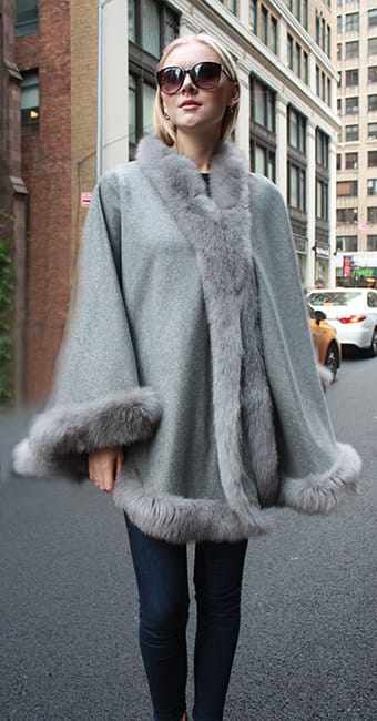 Grey cape with fox fur trims