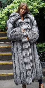 Full Length Silver Fox Coat Cross Cut Tuxedo