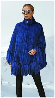 royal blue knit mink fur poncho