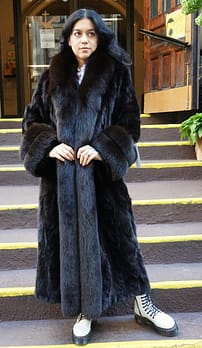 Mahogany Mink Section Coat Fox Tuxedo and Cuffs