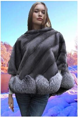 blue iris fox fur poncho